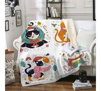 Couverture Polaire Sherpa Plaid Comme Jeté de Canapé ou Jete de Lit - Plaid Doux et Moelleux Motif de Cartoon Pour Adultes et Enfants - Couverture Chaude Hiver 160x200 avec Motif de Chat Roux B27