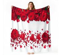 Couverture Polaire Sherpa Rouge 150 x 200 cm Roses Rouges Romantiques Minimalistes Imprimé, légère Légères Couverture de Lit Douce et Chaude Jeté de Canapé Flanelle, Parfait pour Enfant et Adult