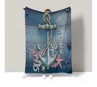 Couverture Polaire Turquoise 200X200Cm Ancre en Bois Vintage Thème Marin Imprimé, Légère Légères Couverture De Lit Douce Chaude Jeté De Canapé Flanelle, Parfait pour Enfant Adult