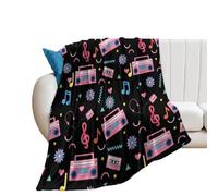 Couverture Polaire Vintage 70S Musical Notes Rustic Rainbow Colorful Symbol Music Design Plaid Canape Confortable Plaid Polaire Haute Qualité Couverture en Peluche pour Canapé Camping M