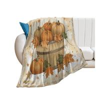 Couverture Polaire Vintage Autumn Harvest Pumpkin Rustic Halloween Farmhouse Fall Maple Leaves Plaid Polaire Confortable Couverture en Peluche Confort Plaid Canape pour Camping Cadeau Canapé L