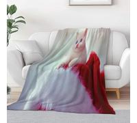 Couverture PolaireAnimaux Chaton Chapeau Père Noël, Couverture en Flanelle Microfibre Plaid Doux Chaude Léger pour Canapé Lit Voyage Plaid Décorative pour Enfants Garçons Filles, 150 x 200 cm, Crème