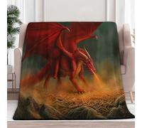 Couverture PolaireDragon Animal Fantastique, Couverture en Flanelle Microfibre Plaid Doux Chaude Léger pour Canapé Lit Voyage Plaid Décorative pour Enfants Garçons Filles, 220 x 240 cm, Rouge