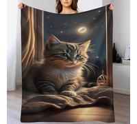 Couverture Polaires en Chat, Couvertures Moelleuses, Flannel Légère Super Douce avec Imprimé pour Canapé, 100×130cm