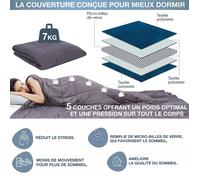 SENSLY Couverture pondérée TX9158 7 kg microbilles de verre 5 couches 150x200 cm Gris Antistress