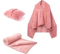 Couverture Portable,1PC Couverture Corail,Cape Multifonctionnelle,Adaptée À La Maison,au Bureau,À L'école,aux Voyages,Couverture Adulte Confortable Avec Boutons(Pink 2)