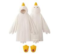 Couverture Portable Big Goose Blanche, Sweat À Capuche Pour Couples, Sac De Couchage Géant En Corail Épais, Costume De Cosplay, Robe De Nuit Confortable Avec Pantoufles Pieds D'oie