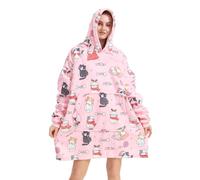Couverture portable en forme d'animal - Hoodie - Big Oversized Sherpa - Snuggie confortable pour adultes et femmes, Chat rose., Taille unique