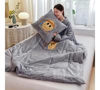 Couverture porter avec manches pour adultes femmes hommes enveloppement complet jetable Coussin épais chaud peluche couette double usage couette sieste paresseuse lavable deux oreiller 59*79in(Gray)