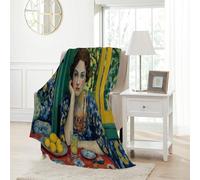 Couverture Portrait Femme La Campagne pour La Maison Le Canapé Ou Les Voyages, Couverture Plaid Couvre Peinture À l'huile Matisse Turquoise Douce Et Confortable en Flanelle Idéale Cadeau, 100X130Cm