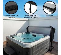 Couverture pour Bain à Bulles Noir 210cm PVC & Cuir - Housse Bâche Protectrice Carrée