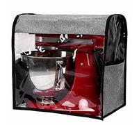 Couverture pour Batteur Sur Socle de Cuisine, Housse Anti-poussière Visible avec 6 Poches pour Robot Pâtissier, Compatible Avec La Tête Inclinable KitchenAid de 4,5 à 5QT, 600D Oxford Gris 35,5x23cm