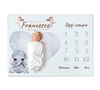 Couverture pour bébé Meilenstein personnalisable avec n'importe quel nom, animal et couleur de motif, couverture pour bébé, couverture mensuelle en italien