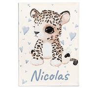 Couverture pour bébé - Motif : léopard (léopard avec petits cœurs) - Personnalisable
