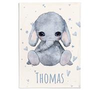 Couverture pour bébé, personnalisée avec motif d’éléphant et petits cœurs, couleur à motif pour filles et garçons, nom de votre choix