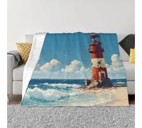 Couverture pour canapé, chambre à coucher, salon, super douce et confortable, en molleton chaud et léger pour toutes saisons, 127 x 101,6 cm, motif phare de mer, plage sur le sable