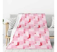 Couverture pour canapé et lit - Couverture en peluche super douce et confortable - Motif bottes de cowgirl rétro rose à carreaux - Couverture en flanelle légère et confortable pour toutes les saisons