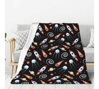 Couverture pour canapé et lit - Motif fusée spatiale B - Couverture pelucheuse, douce, légère et confortable, en flanelle pelucheuse pour toutes les saisons