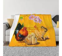 Couverture pour canapé - Famille de poulets, coq, poules poussins, douce, confortable, légère et confortable - Couverture en flanelle pelucheuse pour canapé et lit toutes saisons