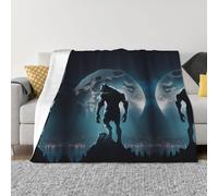 Couverture pour canapé - Lune Loup Warrior - Couverture douce, confortable, légère et chaude en flanelle pelucheuse pour canapé et lit, toutes saisons