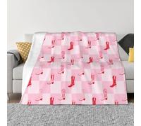 Couverture pour canapé, super douce, duveteuse, confortable, chaude, légère et confortable, en peluche rétro, bottes de cowgirl rose à damier, jeté pour canapé et lit, toutes saisons