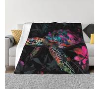 Couverture pour canapé, tortue végétale colorée, une couverture douce, pelucheuse, confortable, chaude, légère et confortable, en flanelle pelucheuse pour canapé-lit, pour toutes les saisons, 203,2 x
