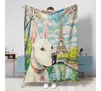 Couverture pour chien Spring Bull Terrier - 152,4 x 203,2 cm - Tours romantiques - Couverture chaude et moelleuse en flanelle pour chambre à coucher, camping, animal de compagnie, canapé