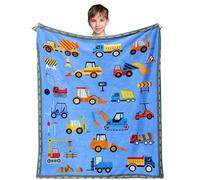 Couverture pour enfants, couverture pour garçons, couverture pour tout-petits, bleu layette, 130 x 100 cm, accessoires de chambre pour garçons, accessoires cadeaux tracteur, grue, pelleteuse, cadeau