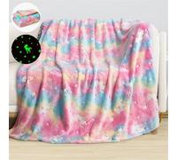Couverture pour Enfants de Licorne - 120 x 150 cm Plaid Unicorn Brille dans, Couvertures Douces et Confortables pour Canapé, Salon, Chambre à Coucher - Enfants de 1 à 10 Ans (Coloré, 120 x 150cm)