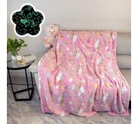 Couverture Pour Enfants,Xcm Licorne Plaid Phosphorescent Couverture Enfant Filles Glow In The Dark Lumineux,Rose Couvertures En Flanelle Douce