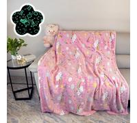 Couverture Pour Enfants,Xcm Licorne Plaid Phosphorescent Couverture Enfant Filles Glow In The Dark Lumineux,Rose Couvertures En Flanelle Douce