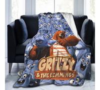 Couverture pour Grizzy et Les Lemmings Mignon Impression Polaire Couverture Confortable et légère Flanelle Couverture Polaire Chambre Salon canapé Bureau 40"x50"