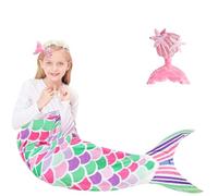Couverture queue de sirène, 110 x 40 cm, couverture en forme de queue de sirène, couverture pour fille, avec étoiles scintillantes, épingles à cheveux, douce et chaude en peluche, Rose, S