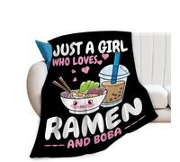 Couverture Ramen, juste une fille qui aime les ramen et le boba, couverture en peluche super chaude, douce et l g re en polaire, flanelle, cadeau