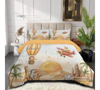 Couverture Réversible Douce 140X200Cm Aventure avec Les Animaux du Désert | Couverture 4 Saisons Hypoallergénique Respirante, Mignon Lion Éléphant Jaune Édredon Matelassé avec Taies d'oreiller