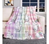 Couverture Rêveur Chaton Motif à Carreaux Arc-en-Ciel, Couverture en Flanelle Coloré Plaid Doux Chaude Léger pour Canapé Lit Voyage Plaid Décorative pour Enfants Garçons Filles 100×130 cm