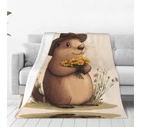 Couverture romantique en flanelle imprimée marmotte ultra douce - Convient pour lit double, canapé, camping et comme cadeau - (101,6 x 76,2 cm)