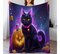 Couverture Rose Noir Chat Citrouille d'halloween,75X100Cm Animaux De Dessins Animés Polaire,Personnes Douce Et Chaude Moelleuse pour Enfants Garçons Et Filles,Décoration De La Maison
