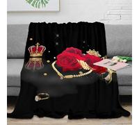 Couverture Rose Royale 3D imprimée Microfibre Décor Maison Couronne Rose Plaid Doux Confort Canapé Chambre 80×90(200x230cm)