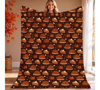 Couverture rôtie à la dinde et aux citrouilles de Thanksgiving 152,4 x | Tranches de tarte citrouilles, couverture en flanelle, motifs feuilles d'automne, palette de couleurs de récolte