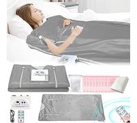 Couverture Sauna Infrarouge, 2 Zones Avec Fermeture éclair 100 Bonnets Douche 10 Sacs Bain Sauna Thérapeutique Détox Couverture Sauna Oxford Portable Télécommande Couverture Chauffante Gris