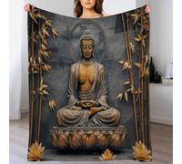 Couverture Sérénité Zen À L'Aquarelle Flanelle Douce Moelleuse, Statue De Bouddha Lotus Imprimé Hiver Chaude Beige Couverture de Lit Couvre-lit Jeté de Canapé, Convient Adulte et Enfan 100x150 cm