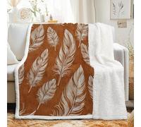 Couverture Sherpa à Motif Bohème 150x200 cm - Plaid Polaire Double Epaisseur Douillette et Chaud - Plume Bohème Ethnique Style Décoratif Plaid Canape pour Lit 1 Personne ou Canapé, G-597