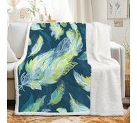Couverture Sherpa à Motif Bohème 160x200 cm - Plaid Polaire Double Epaisseur Douillette et Chaud - Plume Abstrait Esthétique Décoratif Plaid Canape pour Lit 1 Personne ou Canapé, G-596