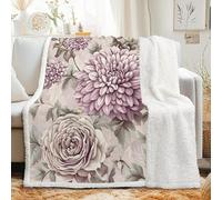 Couverture Sherpa à Motif Chrysanthème 150x200 cm - Plaid Polaire Double Epaisseur Douillette et Chaud - Aquarelle Botanique Style Jardin Décoratif Plaid Canape pour Lit 1 Personne ou Canapé, G-545