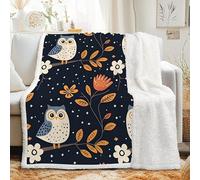 Couverture Sherpa à Motif Halloween 100x150 cm - Plaid Polaire Double Epaisseur Douillette et Chaud - Chouette Fleur Botanique Décoratif Plaid Canape pour Lit 1 Personne ou Canapé, G-532