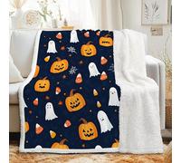 Couverture Sherpa à Motif Halloween 70x100 cm - Plaid Polaire Double Epaisseur Douillette et Chaud - Citrouille Fête De Bonbons Décoratif Plaid Canape pour Lit 1 Personne ou Canapé, G-504