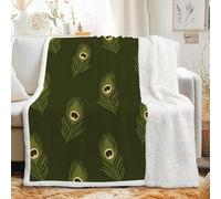 Couverture Sherpa à Motif Paon 100x150 cm - Plaid Polaire Double Epaisseur Douillette et Chaud - Plume Bohème Bohème Décoratif Plaid Canape pour Lit 1 Personne ou Canapé, G-578