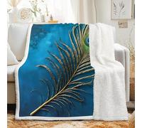 Couverture Sherpa à Motif Paon 160x200 cm - Plaid Polaire Double Epaisseur Douillette et Chaud - Plume Beau Oiseau Bohème Décoratif Plaid Canape pour Lit 1 Personne ou Canapé, G-614