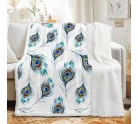 Couverture Sherpa à Motif Paon 70x100 cm - Plaid Polaire Double Epaisseur Douillette et Chaud - Plume Magnifique Oiseau Aquarelle Décoratif Plaid Canape pour Lit 1 Personne ou Canapé, G-627